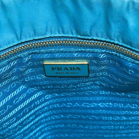 PRADA Tote Bag Nylon Turquoise Blue Gold - Picture 10 of 16